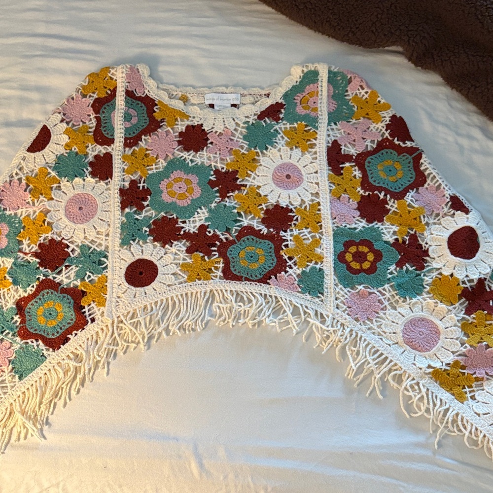 House of Harlow 1960 Multi-Color Crochet Floral Fringe Top
